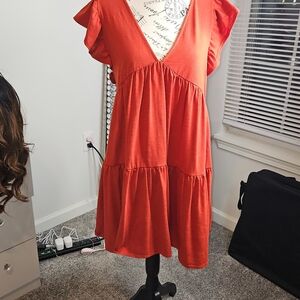 Women's Orange V-Neck Dress